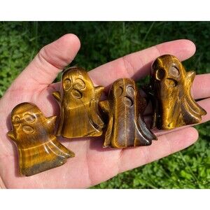 Tigers Eye Ghost Crystal Carving, Cute Spooky Figurine, Halloween Decor Gift
